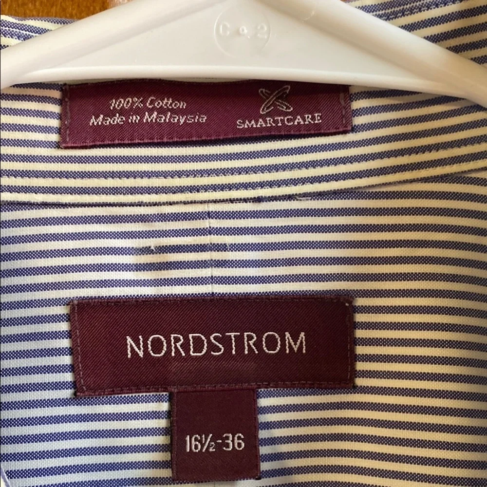 Nordstrom Blue Pin Stripe Dress Shirt with Pointed Collar Career Professional